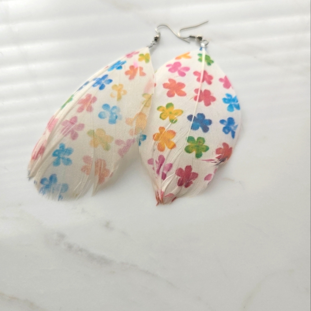 Handpainted Feather Vintage Earrings